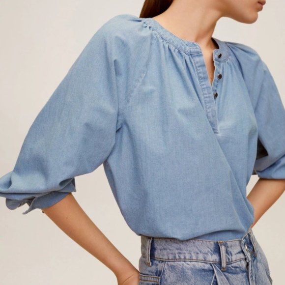 Mango MNG Peasant Blouse Top Shirt Long Sleeve NEW - Picture 1 of 8